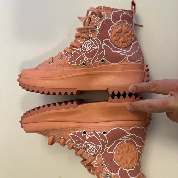 Converse Run Star Hike High Top Pink Quartz White Floral 571877C Women Size 7.0 - Picture 4 of 12